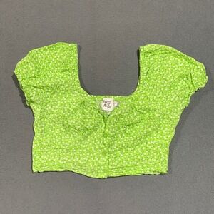 Princess Polly Chartreuse Green Micro Floral Print Crop Top‎ Square Neck Size 8